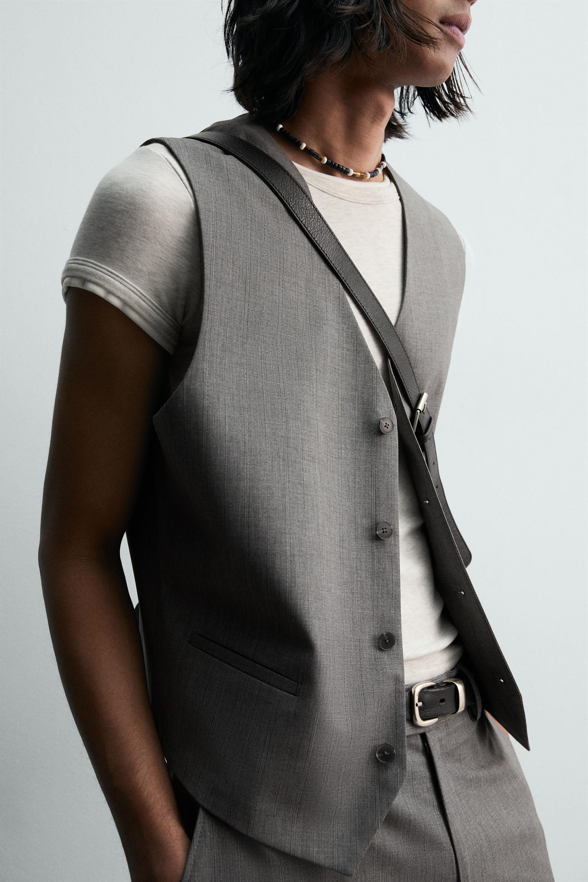 TEXTURED STRIPED SUIT VEST